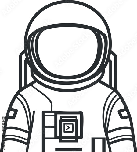Line art illustration of an astronaut wearing a detailed spacesuit and helmet for space exploration