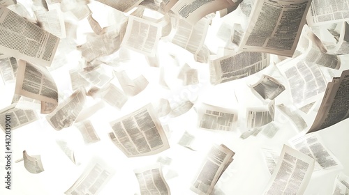 Flying newspapers isolated on a white background.