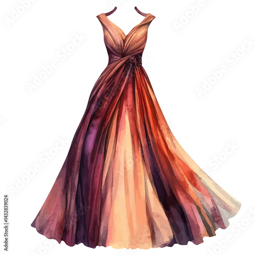 watercolor of Chic Evening Gown, vector, isolated on a white background.