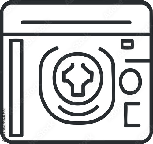 Outline icon of a front-load washing machine for laundry cleaning at home or commercial use