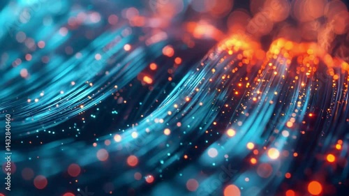 Close-up of network cables and glowing fiber optics revealing core data center infrastructure and digital connectivity for modern communication
