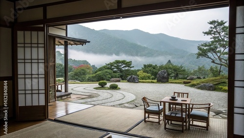 Morning view of the Japanese garden offers a tranquil outdoor scene