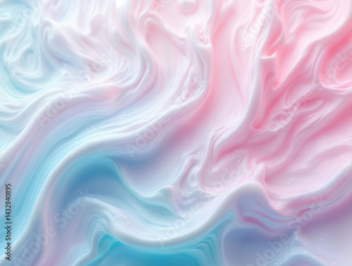 Obraz na płótnie The image features a swirl of pastel colors, primarily pink and blue, creating a liquid-like, abstract pattern that resembles cotton candy or a dreamy cloudscape w salonie