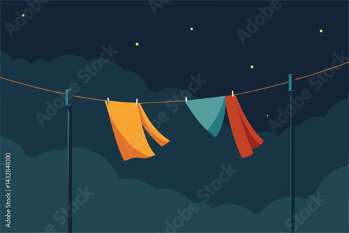clothes fluttering on line during light drizzle .eps
