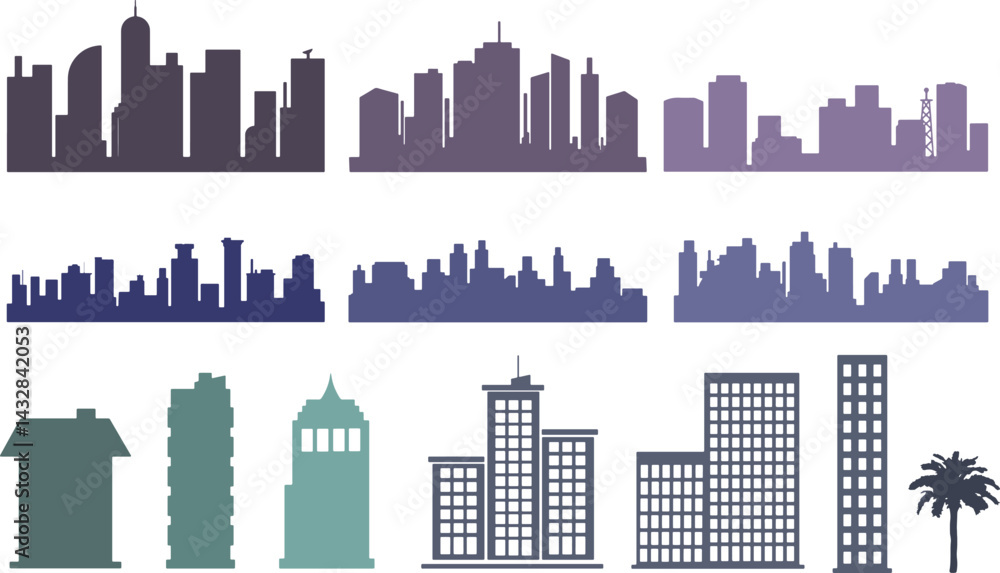 Naklejka premium set of city scape silhouette series vector illustrator