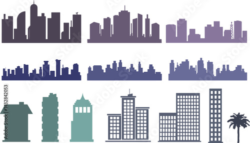 set of city scape silhouette series vector illustrator