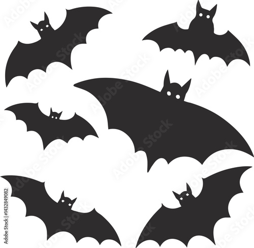 Halloween bat and bats. Flat Bat Silhouettes on White Background