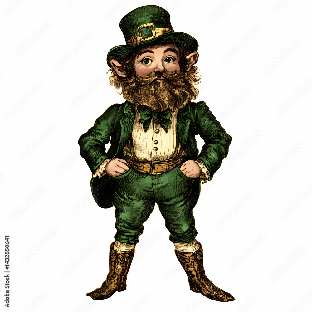 Fototapeta premium Joyful leprechaun in vibrant green attire poses confidently Generative AI