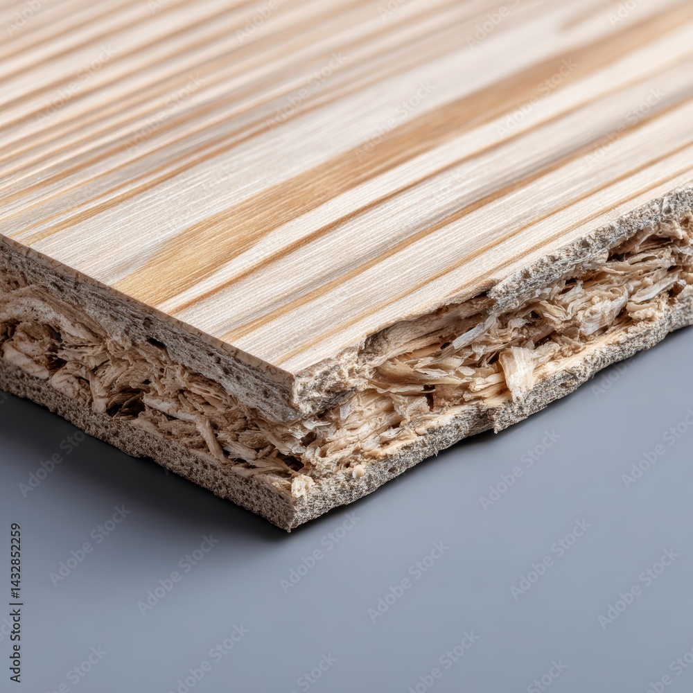 Fototapeta premium A section of milled wood shows clear signs of forceful removal from a larger piece - furniture equipment raw sawdust
