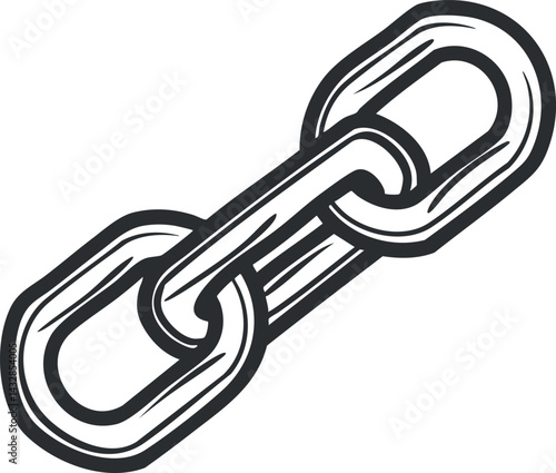 Illustration of a metal chain link symbolizing connection strength and security in black and white.