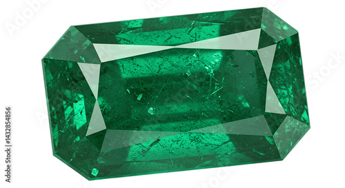 Luxurious Emerald Gemstone with Sparkling Facets on Transparent Background