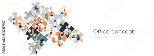 Office concept. Different people work together. Modern design.