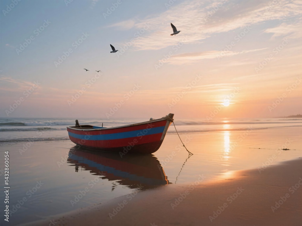 Naklejka premium boat at sunset