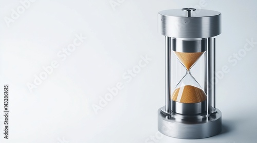 Metal hourglass on white background; time, deadline concept.