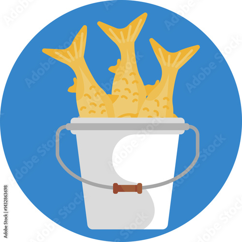A metal bucket filled with fish, commonly used to feed aquatic animals like seals or penguins.