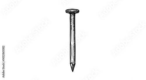 Hand-Drawn Illustration of a Single, Round-Head Nail