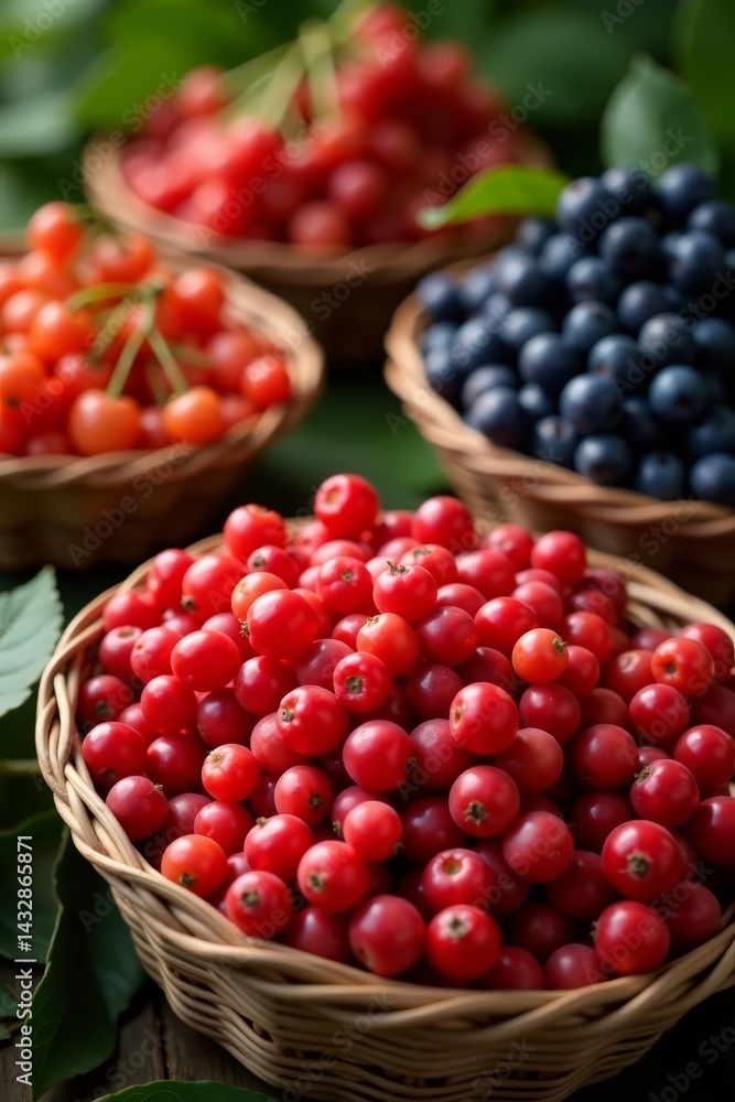 Display of lingon berries in traditional Swedish baskets, fresh, wild berries Display of lingon berries in traditional Swedish baskets, fresh, wild berries