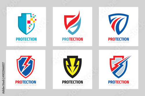 Obraz na płótnie Shield protection vector logo set concept illustration. Abstract shield icon signs. Graphic design elements. w salonie