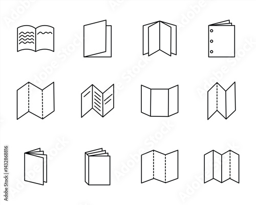 Brochure line icon set. Flyer, open book. Outline signs for printing. Editable Stroke. vector illustration
