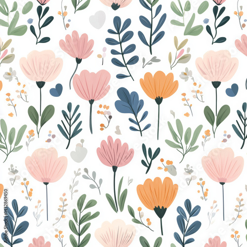 Wallpaper Mural Geometric stylized flowers plant elements flowers and leaves seamless pattern vector design Torontodigital.ca