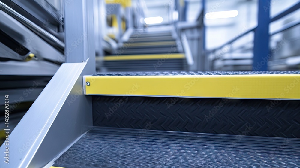 Obraz premium High-visibility safety tape marking stair edges in plant