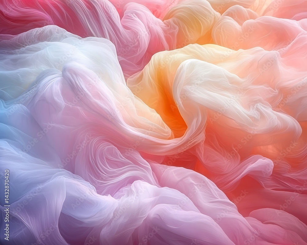 A vibrant, flowing, colorful fabric, softly draped and swirling in pastel hues A vibrant, flowing, colorful fabric, softly draped and swirling in pastel hues