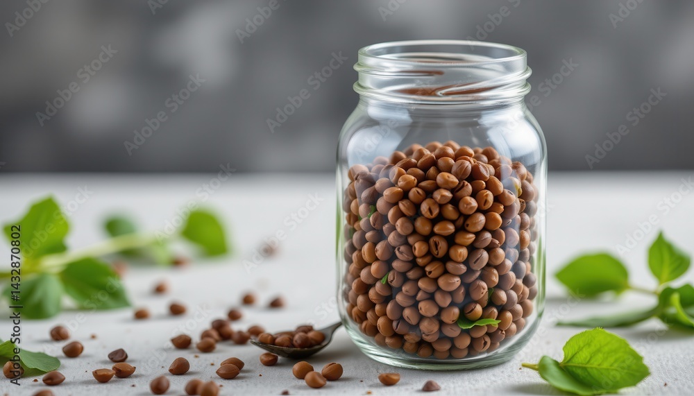 Clear glass jar with lentils placed right Clear glass jar with lentils placed right