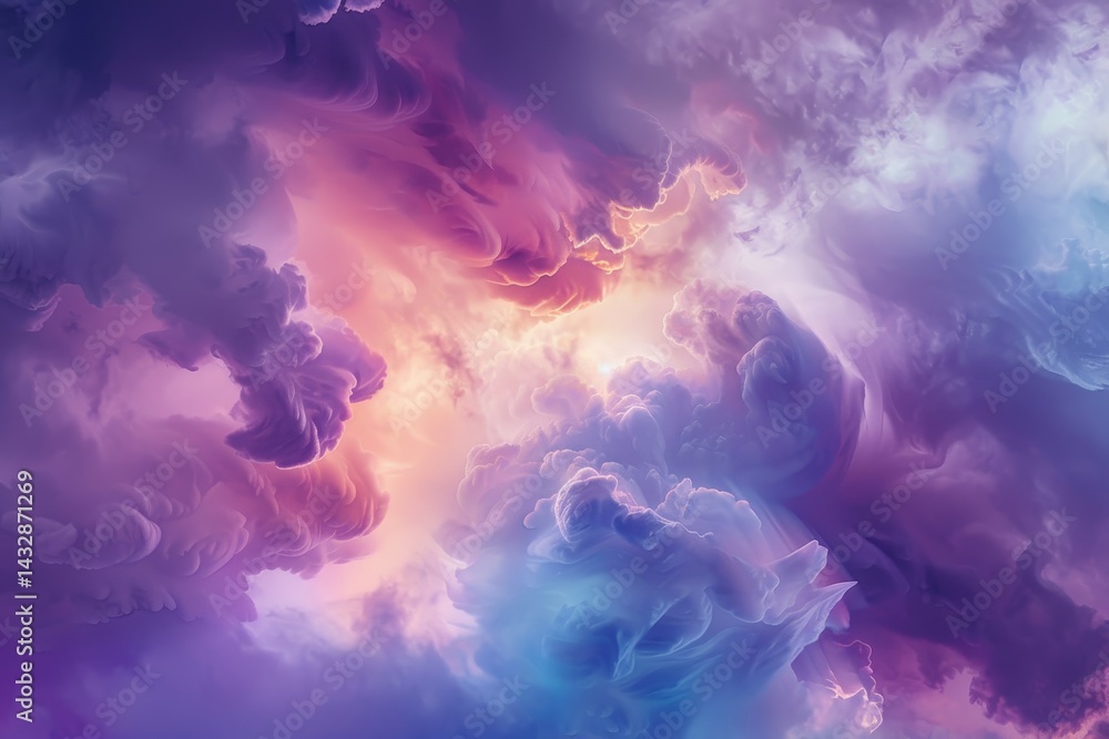 A vibrant image of ethereal purple and blue clouds at sunset, with a warm glow emanating from the center of the frame, Ethereal clouds billowing A vibrant image of ethereal purple and blue clouds at sunset, with a warm glow emanating from the center of the frame, Ethereal clouds billowing
