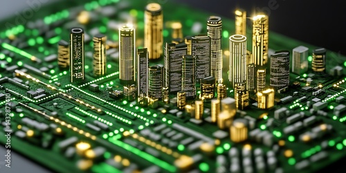 Obraz na płótnie City on Circuit Board w salonie