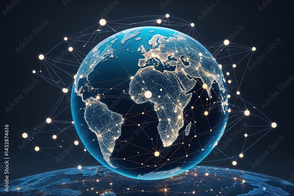 Fototapeta premium Globalization and Economic Networks Illustrated by Innovative Globe Design with Interconnected Lines and Nodes