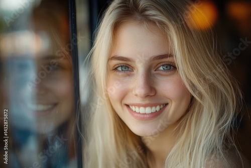 Wallpaper Mural Blonde Smiling. Beautiful Young Caucasian Woman Smiling for the Camera with Blurred Foreground Torontodigital.ca