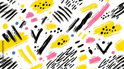 Abstract Geometric Pattern with Yellow Pink and Black Brushstrokes