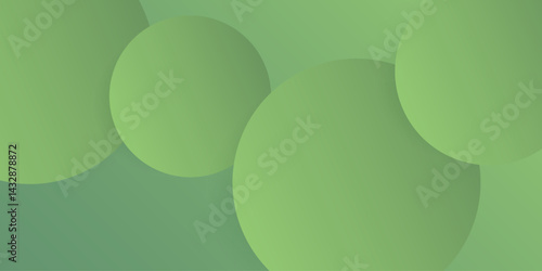 Abstract Geometric Green Colored Background - Overlapping Lit Large Circles Pattern with 3D Effect - Wide Scale Vector Illustration, Multi Purpose Template
