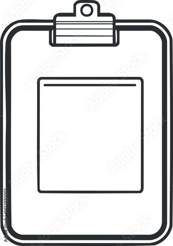 Black and white outline icon of a clipboard with a blank paper in the center for note taking or document holding