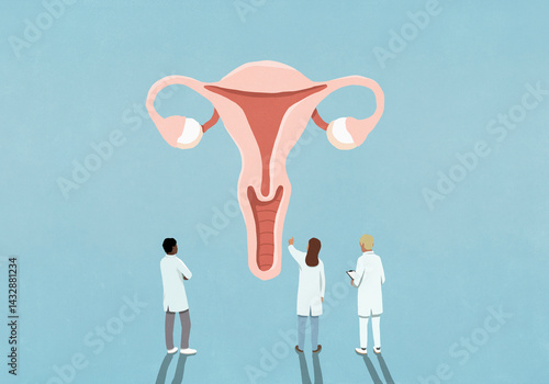 Doctors examining and discussing female reproductive system
