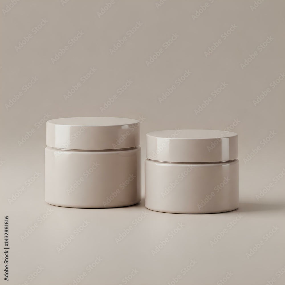 Elegant Beige Cosmetic Jars Mockup for Skincare Product Presentation Elegant Beige Cosmetic Jars Mockup for Skincare Product Presentation