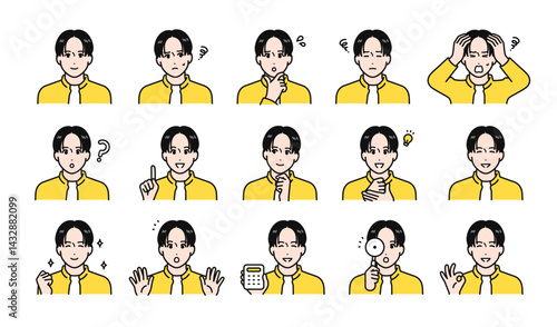 大学生の様々な表情バリエーションセット