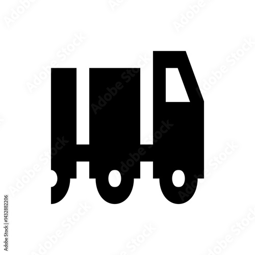Illustration of a black truck with three wheels and a rectangular cargo area on a white background image