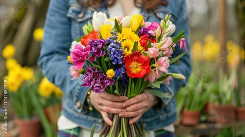 Wallpaper Mural Woman holding bouquet of spring flowers Torontodigital.ca