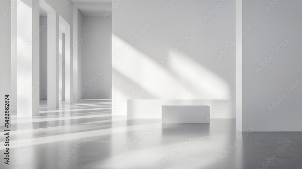 Fototapeta premium Abstract white background with dynamic light and shadow contrast, low-poly 3D rendering of geometric polygonal shapes in minimalist architectural space.