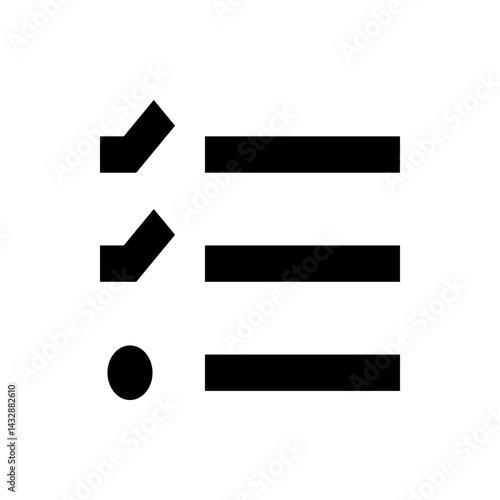 Checklist icon with two checkmarks and a circle above three horizontal lines in black on a white background