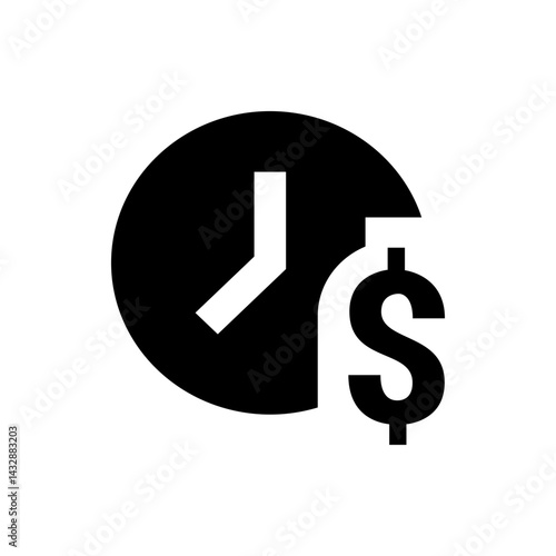 A graphic representation showing a clock with hands and a dollar symbol indicating time is money concept