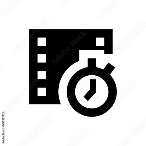 Film strip with stopwatch overlay representing video length or time management in video production work