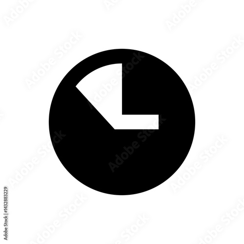 Black circle with a white geometric shape resembling a backwards letter l in the upper left quadrant