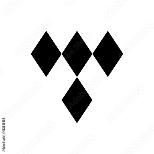 Four black diamonds arranged in a pyramid shape on a white background creating a geometric pattern design