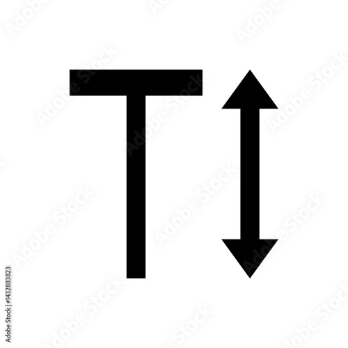 A black letter t next to a black double headed arrow pointing up and down on a white background