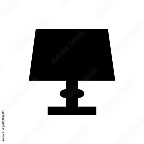 Illustration of a black table lamp with a shade and decorative base on a white background design style