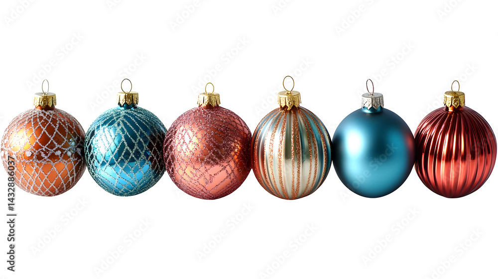 Christmas ornaments assortment, modern design, isolated on white background Christmas ornaments assortment, modern design, isolated on white background