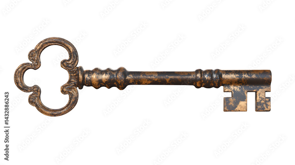 Rusty iron key with an antique design, symbolizing mystery and unlocking secrets. Isolated on a transparent background. Rusty iron key with an antique design, symbolizing mystery and unlocking secrets. Isolated on a transparent background.