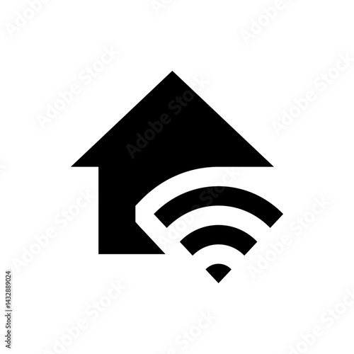 Black silhouette of a house with a wifi symbol emanating from it representing smart home technology